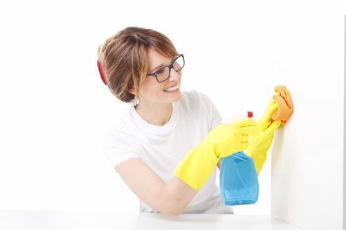 Maida Vale cleaning service performing detailed dusting in a modern apartment