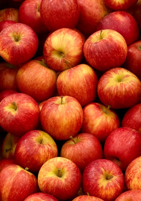 A close-up image of numerous fresh, red and yellow apples with smooth, shiny surfaces, arranged closely together on a surface. The apples display a mix of red and yellow hues, with some showing streaks of both colors, and have intact stems. The lighting highlights the glossy texture of the fruit, emphasizing their cleanliness and freshness, suitable for a visual depiction accompanying content on professional cleaning and hygiene standards as discussed on Maida Vale Cleaners' webpage about Westminster Council rules for waste and cleaning.